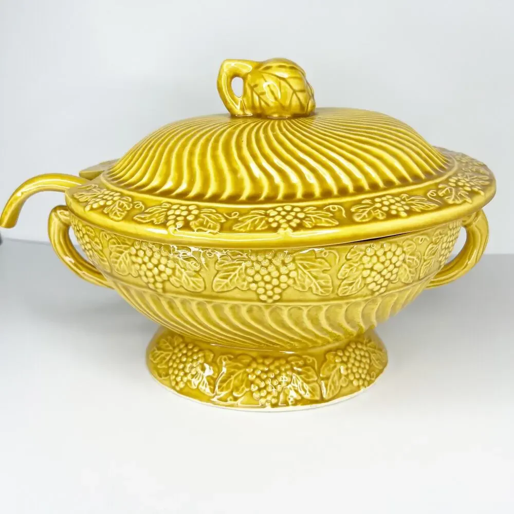 Mustard Yellow California Pottery 782 Soup Tureen Bowl, Lid And Matching Spoon